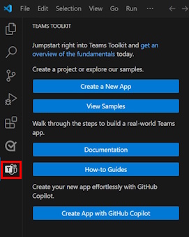 Capture d’écran montrant l’icône Teams Toolkit dans la barre d’activité.